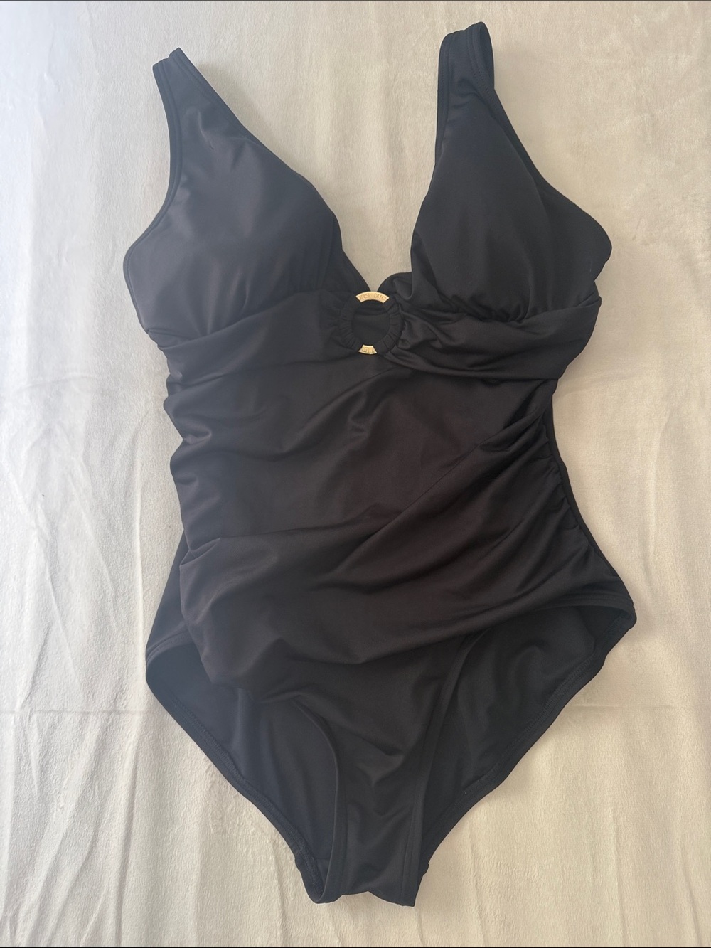 Michael Kors Black One-Piece Swimsuit with Gold Ring Detail Size 14